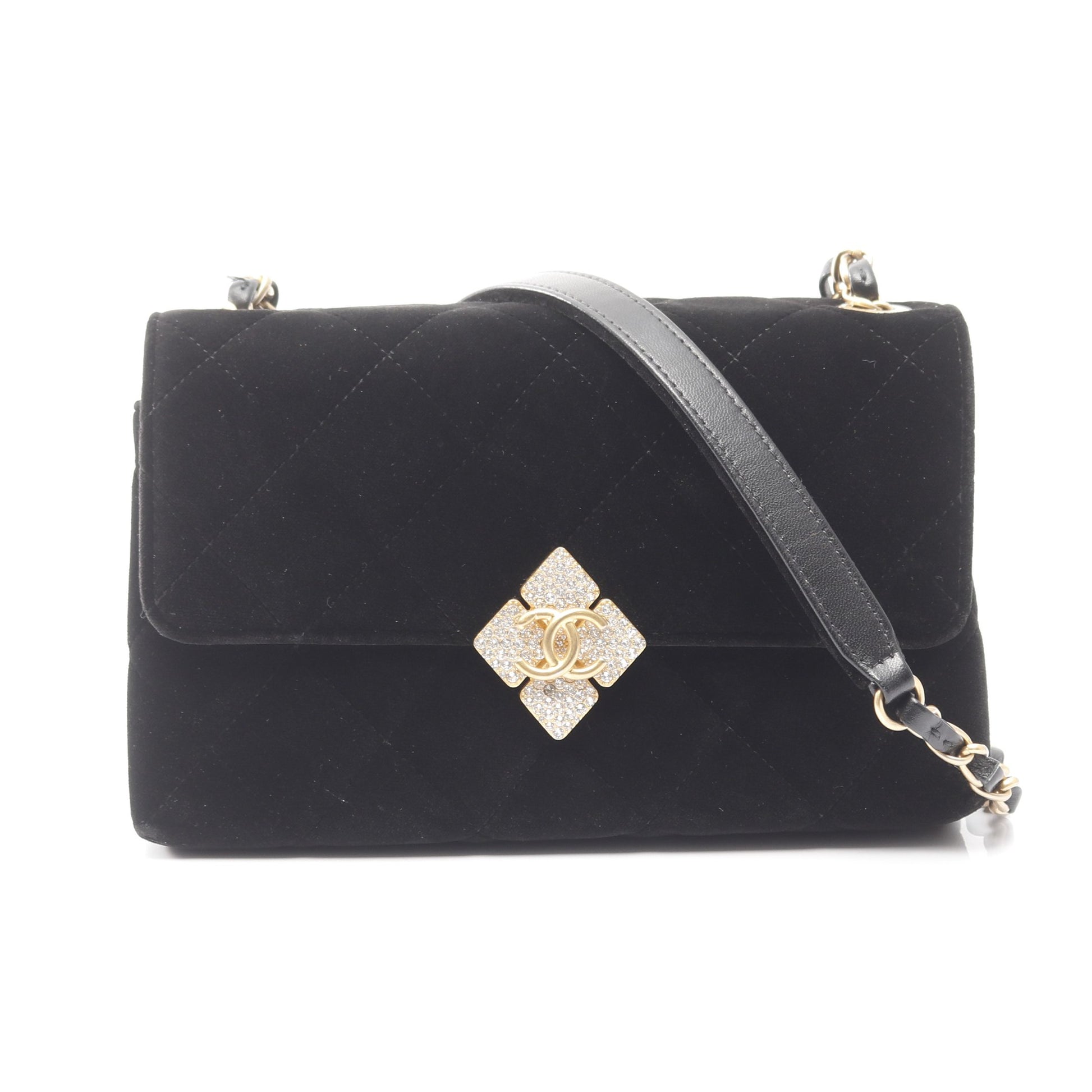 マトラッセ チェーンショルダーバッグ ベロア ブラック ゴールド金具 シャネル バッグ CHANEL