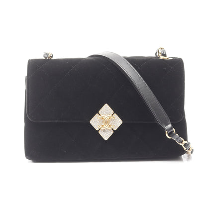 マトラッセ チェーンショルダーバッグ ベロア ブラック ゴールド金具 シャネル バッグ CHANEL