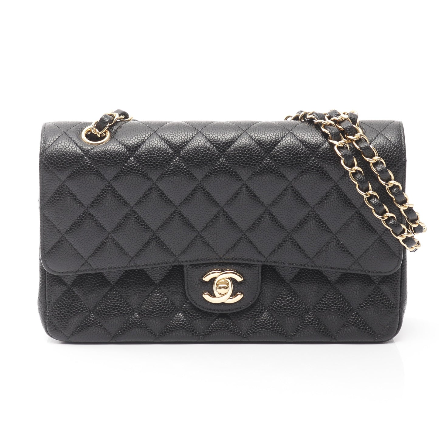 マトラッセ Wフラップ Wチェーンショルダーバッグ キャビアスキン ブラック ゴールド金具 シャネル バッグ CHANEL