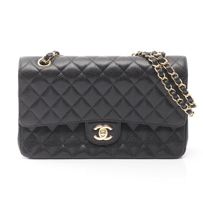 マトラッセ Wフラップ Wチェーンショルダーバッグ キャビアスキン ブラック ゴールド金具 シャネル バッグ CHANEL