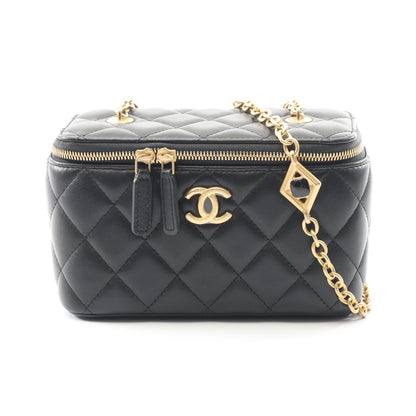 マトラッセ バニティバッグ チェーンショルダーバッグ ラムスキン ブラック ゴールド金具 シャネル バッグ CHANEL