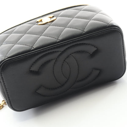マトラッセ バニティバッグ チェーンショルダーバッグ ラムスキン ブラック ゴールド金具 シャネル バッグ CHANEL