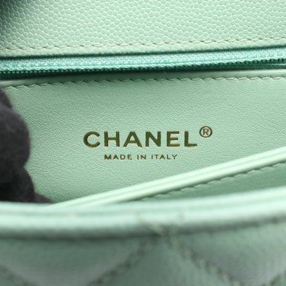 ココハンドル フラップ マトラッセ ハンドバッグ キャビアスキン ライトグリーン ゴールド金具 2WAY シャネル バッグ CHANEL