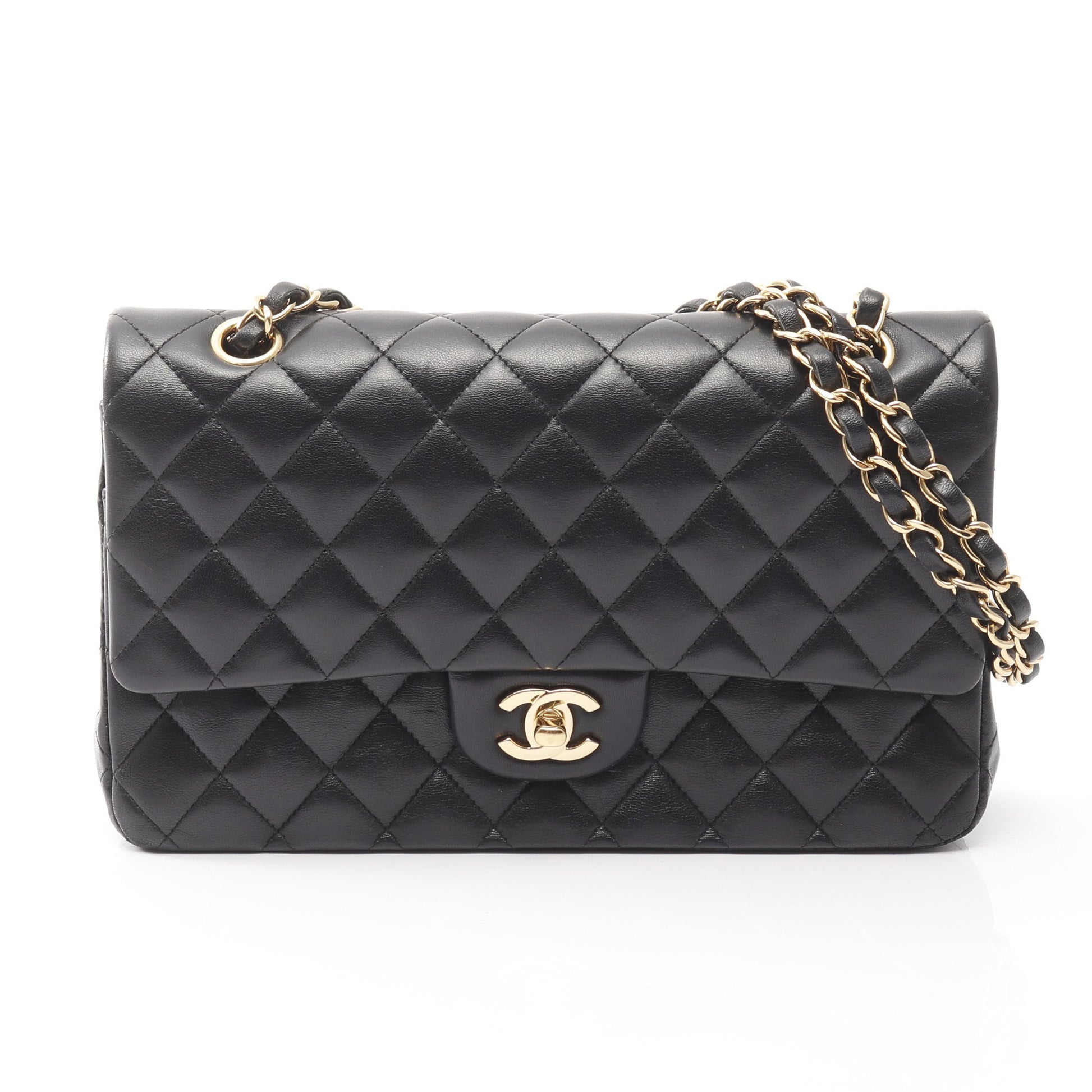 マトラッセ Wフラップ Wチェーンショルダーバッグ ラムスキン ブラック ゴールド金具 シャネル バッグ CHANEL