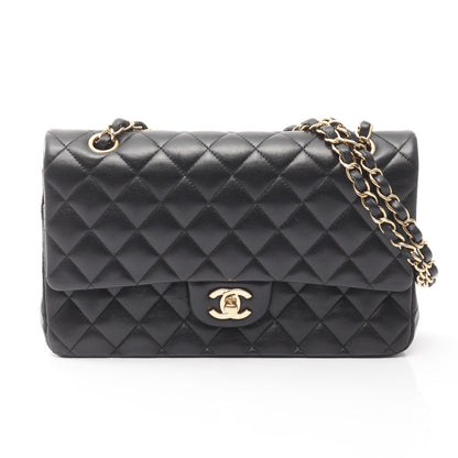 マトラッセ Wフラップ Wチェーンショルダーバッグ ラムスキン ブラック ゴールド金具 シャネル バッグ CHANEL