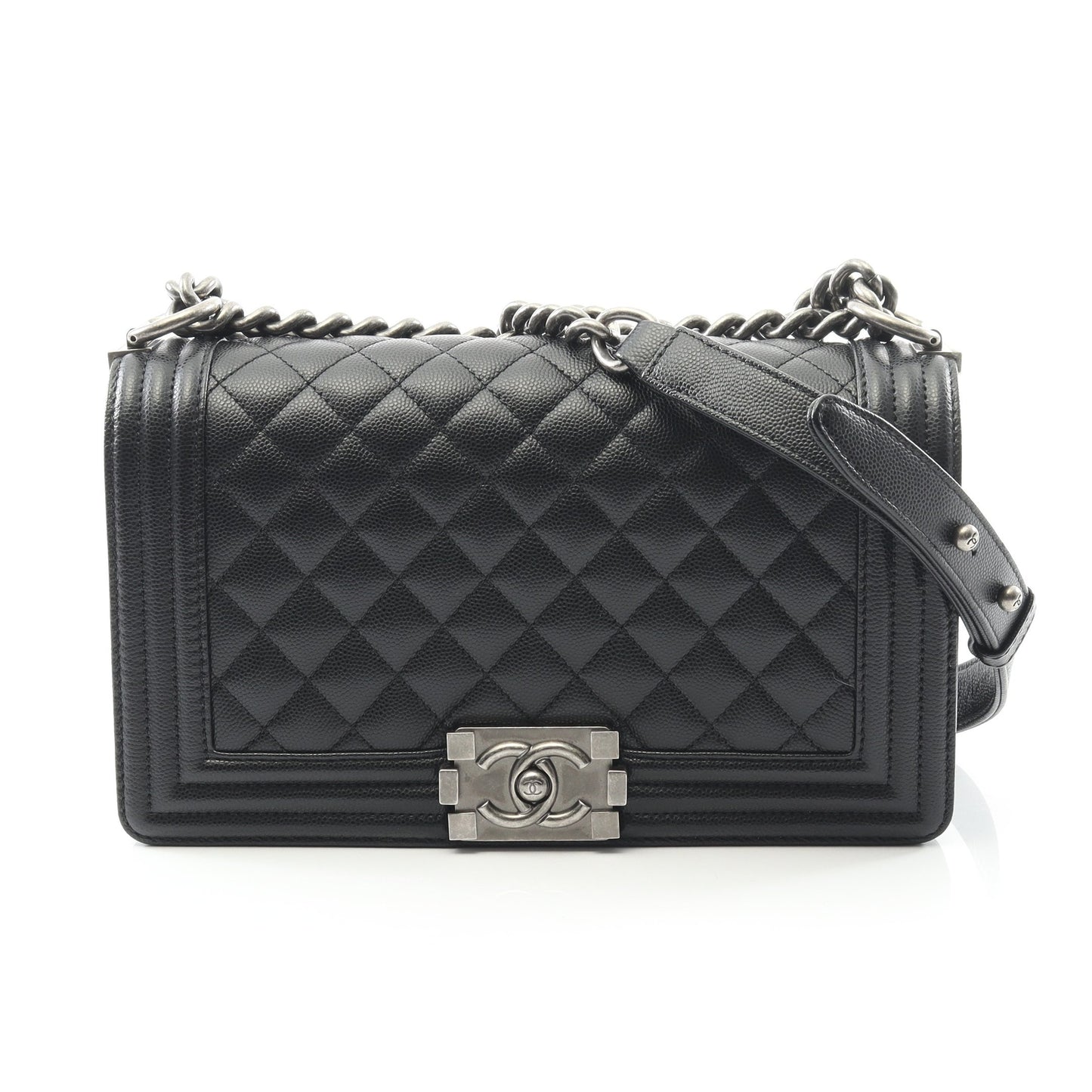 ボーイシャネル チェーンショルダーバッグ キャビアスキン ブラック アンティークシルバー金具 シャネル バッグ CHANEL