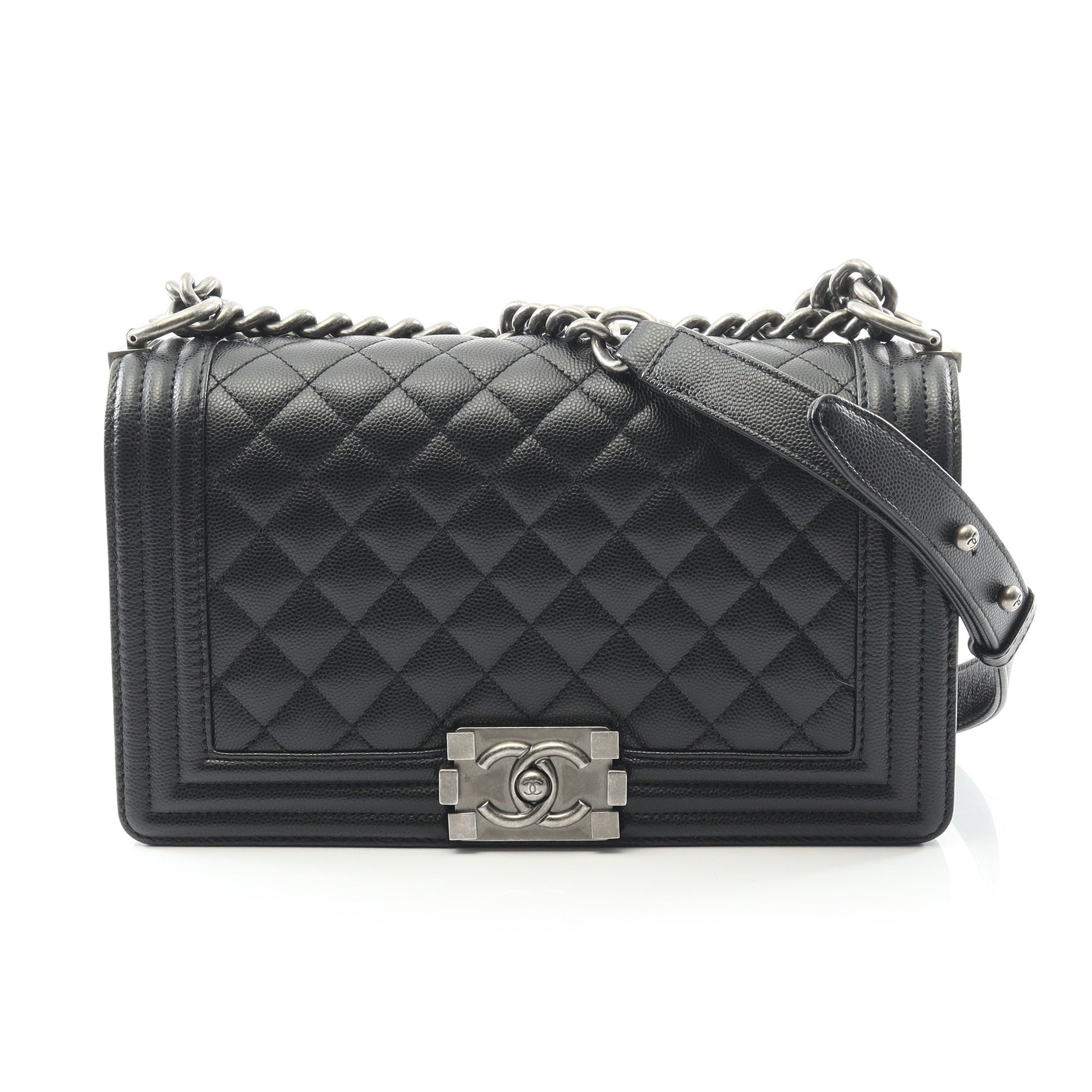 ボーイシャネル チェーンショルダーバッグ キャビアスキン ブラック アンティークシルバー金具 シャネル バッグ CHANEL