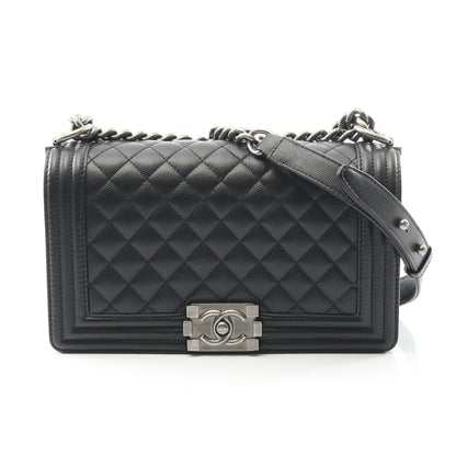 ボーイシャネル チェーンショルダーバッグ キャビアスキン ブラック アンティークシルバー金具 シャネル バッグ CHANEL