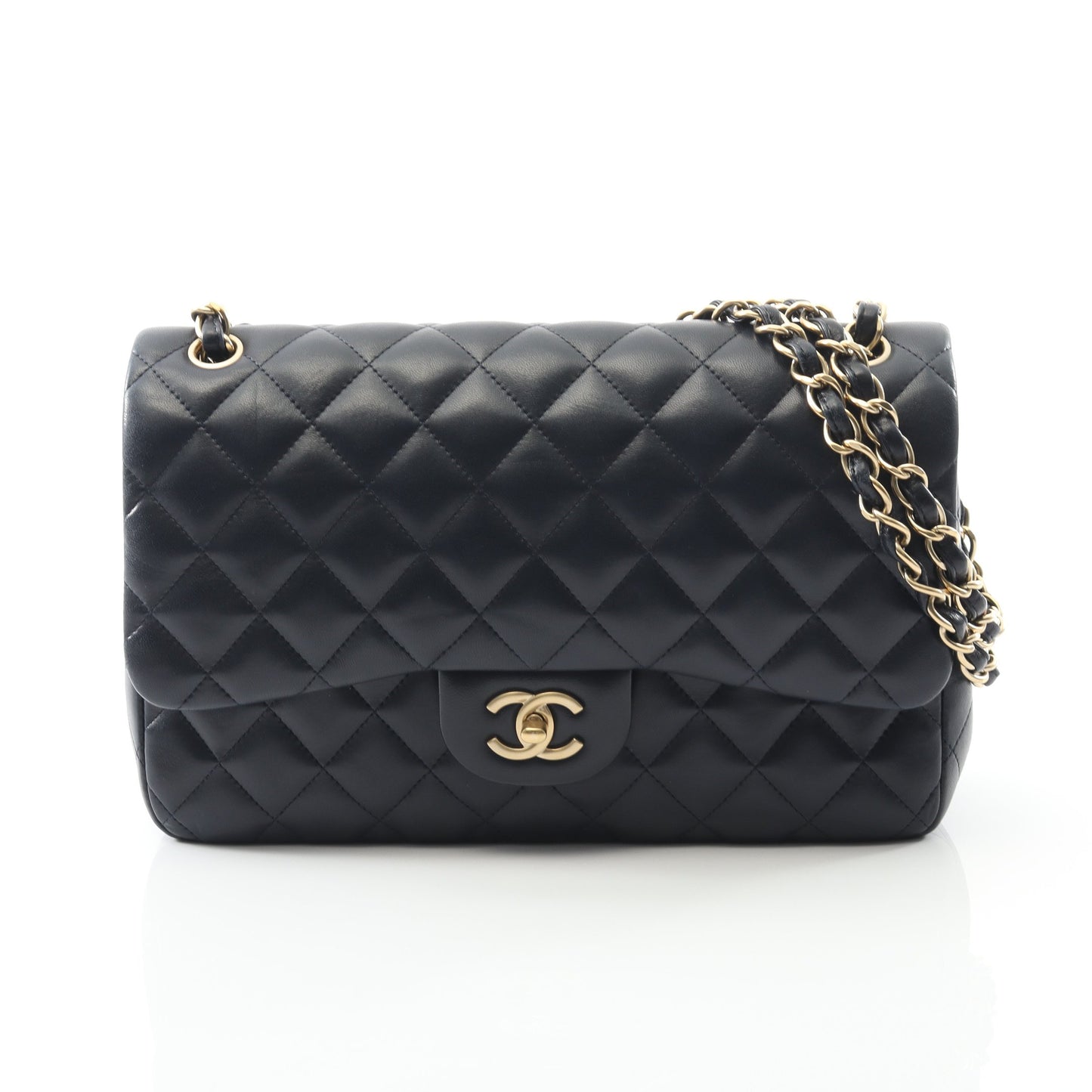 マトラッセ Wフラップ Wチェーンショルダーバッグ ラムスキン ダークネイビー ゴールド金具 シャネル バッグ CHANEL