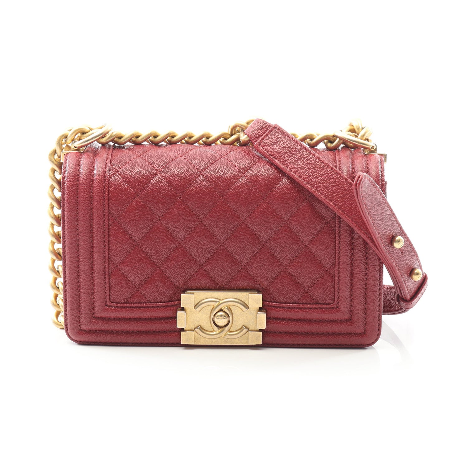 ボーイシャネル スモール チェーンショルダーバッグ キャビアスキン レッド ゴールド金具 シャネル バッグ CHANEL