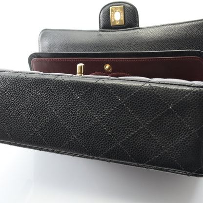 マトラッセ Wフラップ Wチェーンショルダーバッグ キャビアスキン ブラック ゴールド金具 シャネル バッグ CHANEL