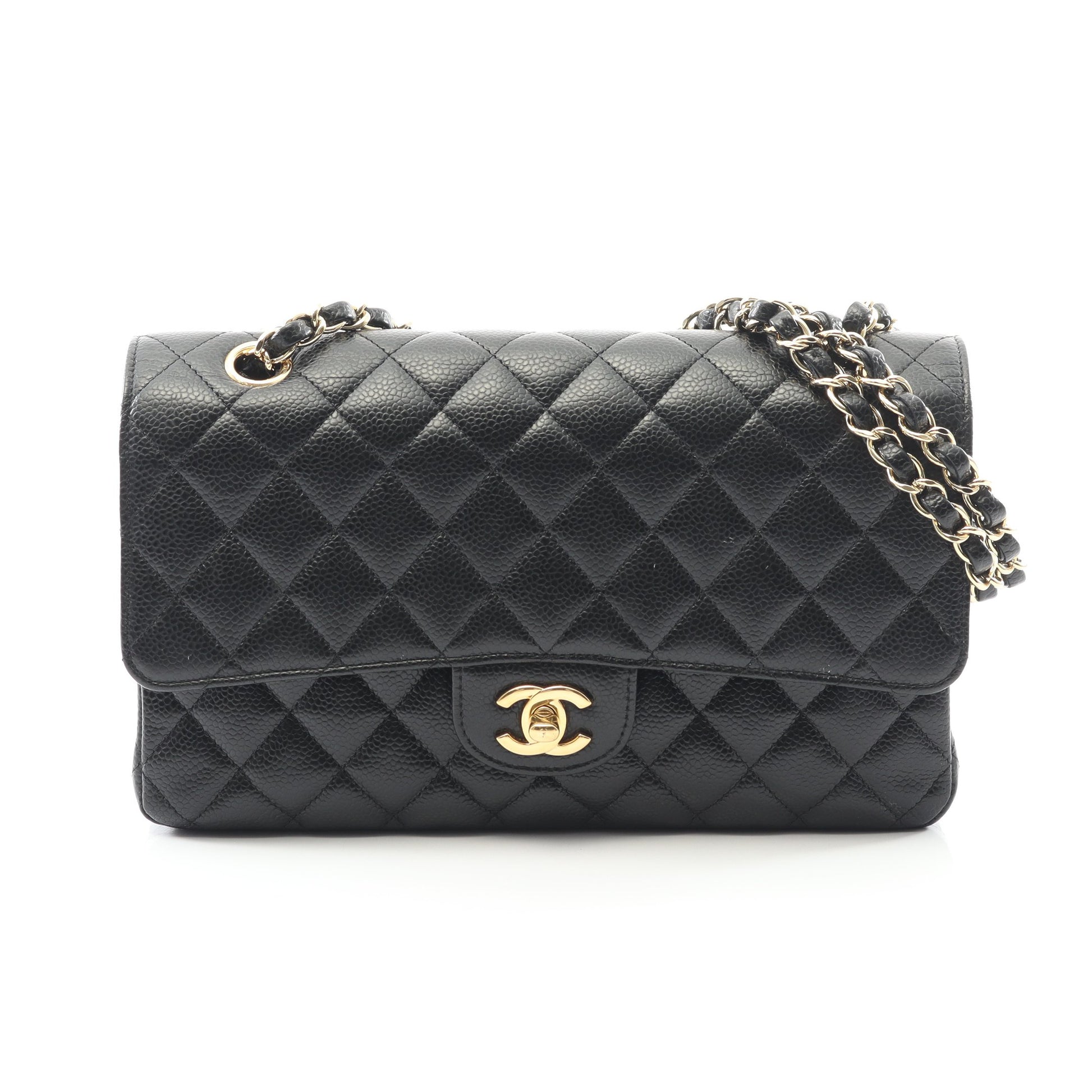 マトラッセ Wフラップ Wチェーンショルダーバッグ キャビアスキン ブラック ゴールド金具 シャネル バッグ CHANEL