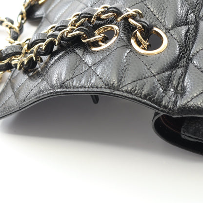 マトラッセ Wフラップ Wチェーンショルダーバッグ キャビアスキン ブラック ゴールド金具 シャネル バッグ CHANEL