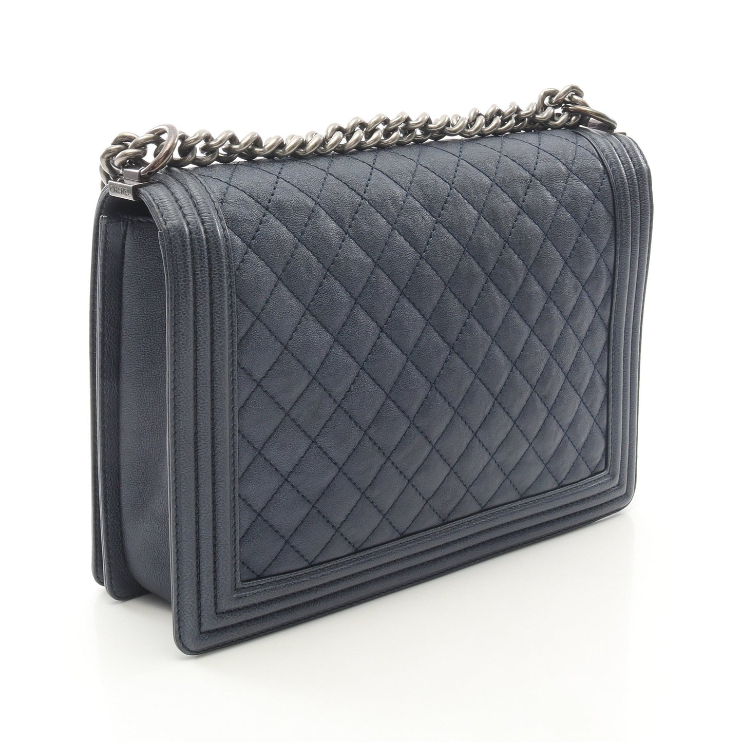 ボーイシャネル チェーンショルダーバッグ レザー ネイビー アンティークシルバー金具 シャネル バッグ CHANEL