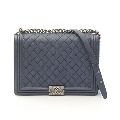 ボーイシャネル チェーンショルダーバッグ レザー ネイビー アンティークシルバー金具 シャネル バッグ CHANEL