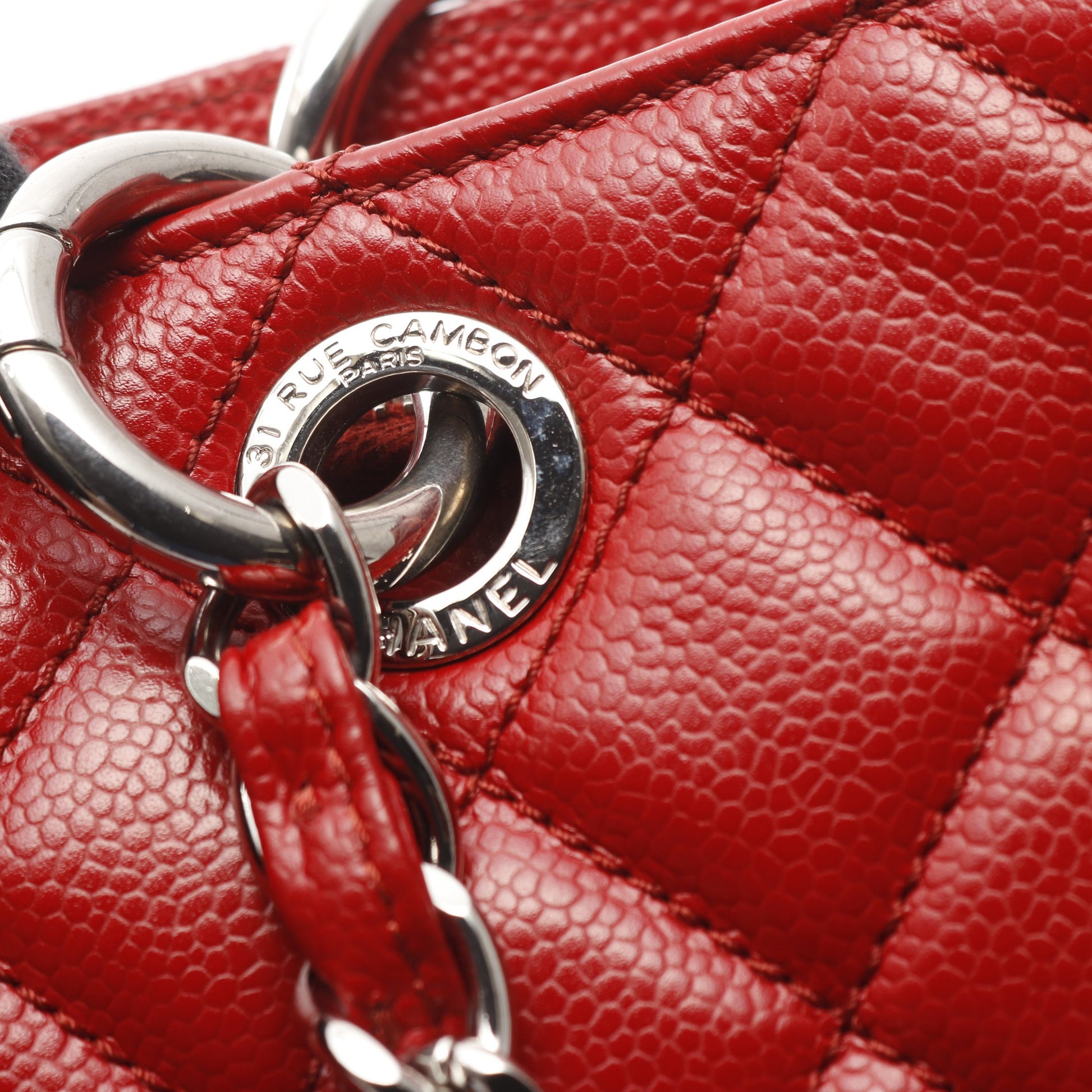マトラッセ グランドショッピング GST チェーンショルダーバッグ チェーントートバッグ キャビアスキン レッド ゴールド金具 シャネル バッグ CHANEL