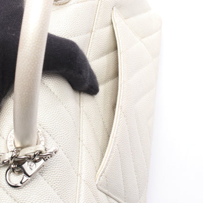 ココハンドル フラップ マトラッセ ハンドバッグ キャビアスキン オフホワイト シルバー金具 2WAY シャネル バッグ CHANEL