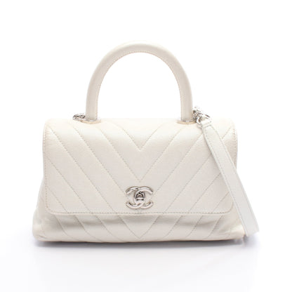 ココハンドル フラップ マトラッセ ハンドバッグ キャビアスキン オフホワイト シルバー金具 2WAY シャネル バッグ CHANEL