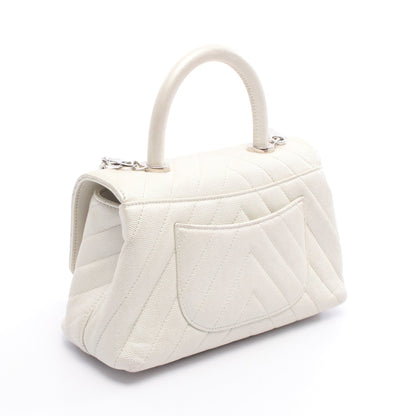 ココハンドル フラップ マトラッセ ハンドバッグ キャビアスキン オフホワイト シルバー金具 2WAY シャネル バッグ CHANEL
