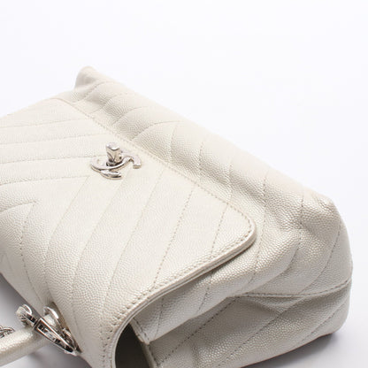 ココハンドル フラップ マトラッセ ハンドバッグ キャビアスキン オフホワイト シルバー金具 2WAY シャネル バッグ CHANEL