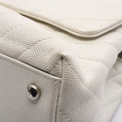 ココハンドル フラップ マトラッセ ハンドバッグ キャビアスキン オフホワイト シルバー金具 2WAY シャネル バッグ CHANEL