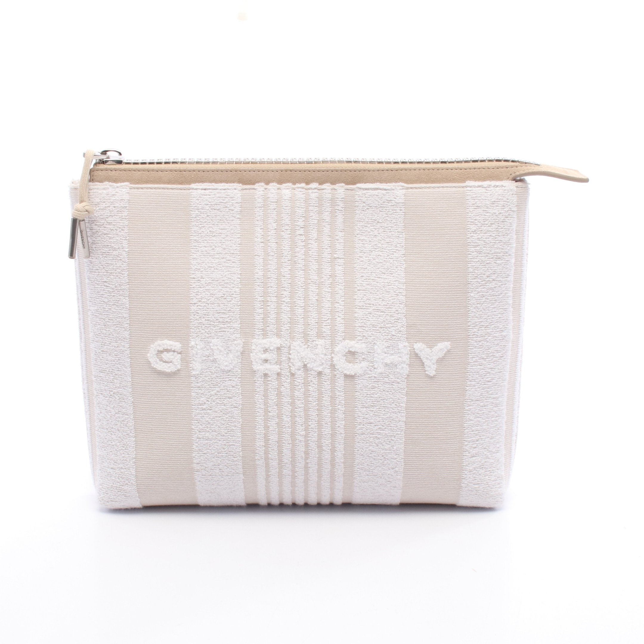 ロゴ クラッチバッグ パイル スエード オフホワイト ベージュ