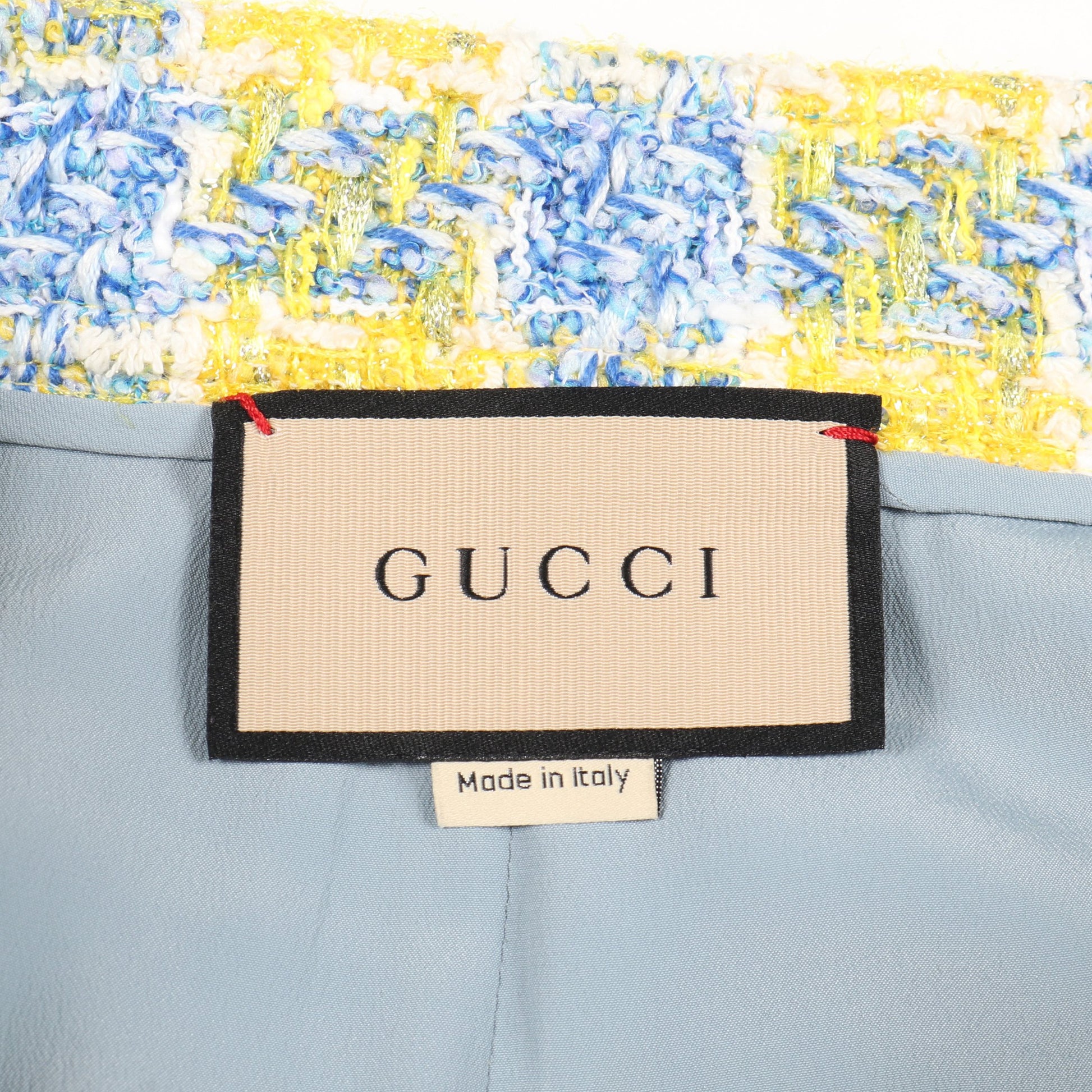 ツイード スカート チェック コットン イエロー ブルー スパンコール グッチ ボトムス GUCCI