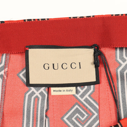 プリーツ スカート 総柄 シルク コットン オレンジレッド ブラック グッチ ボトムス GUCCI