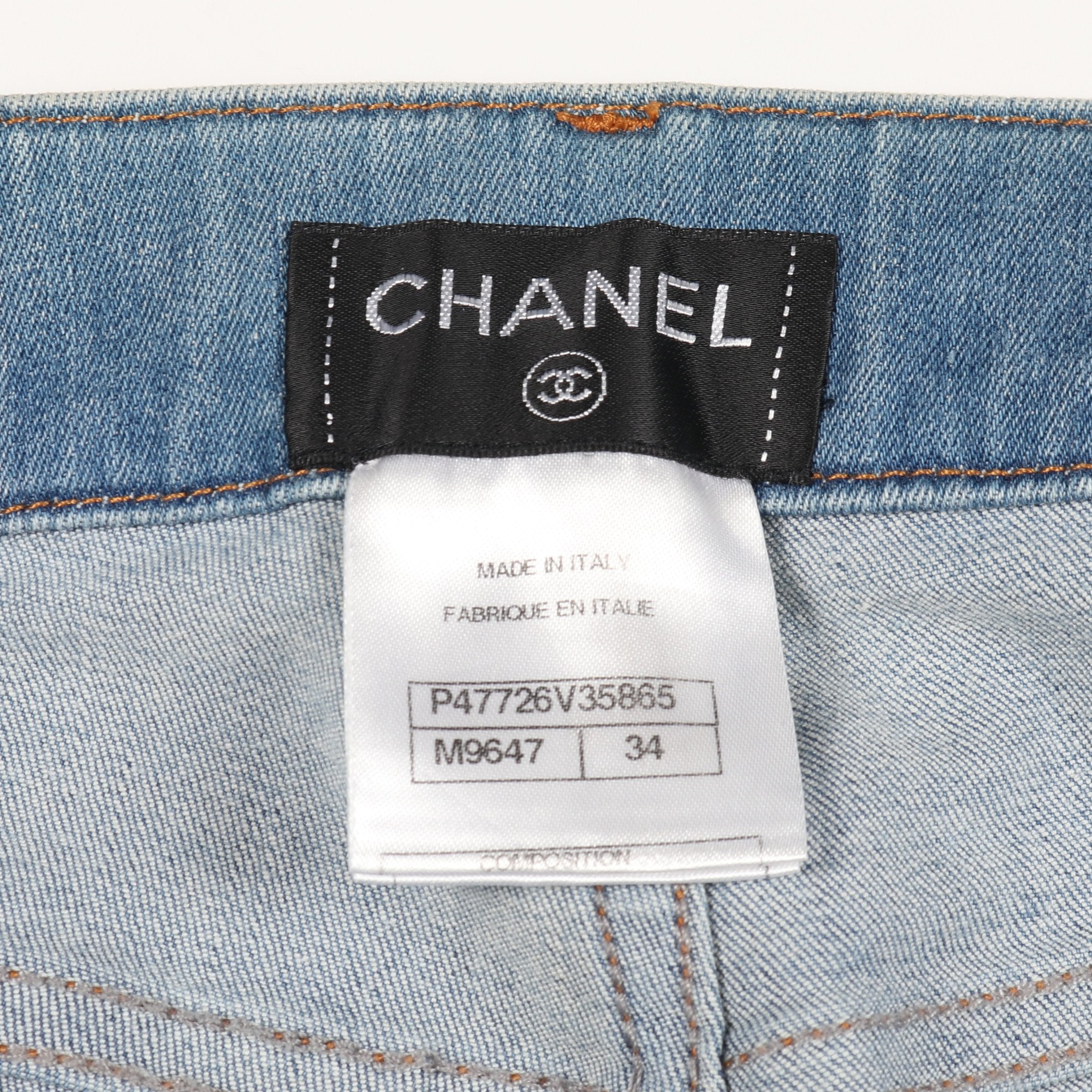 CHANEL デニム キャミソール ココマークノースリーブカットソー シャネル ココマークボタン デニムパンツ コットン ブルー レーザー加工