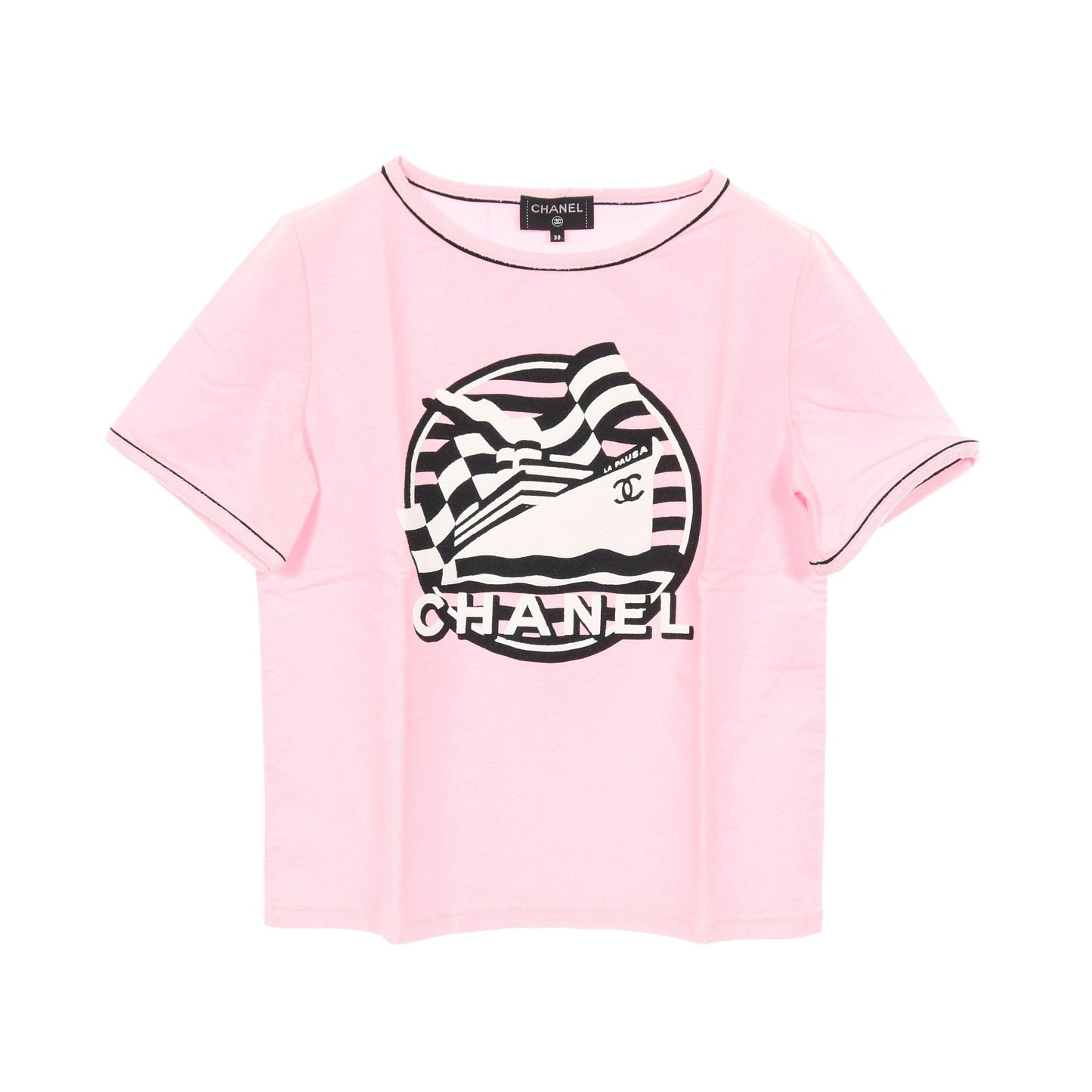LA PAUSA ラ パウザ クルーズコレクション Tシャツ クルーネック 半袖 コットン ライトピンク ブラック ホワイト シャネル トップス CHANEL