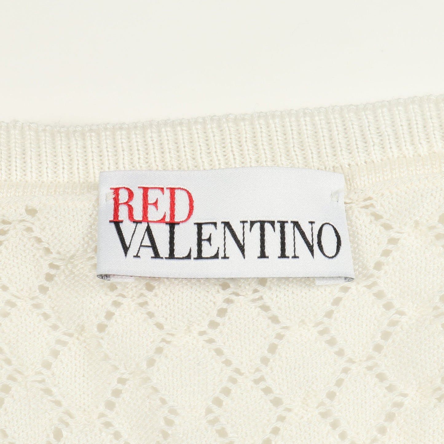 レース プリーツ ニットワンピース 半袖 ボーダー コットン ホワイト ブラック レッドヴァレンティノ ワンピース RED VALENTINO