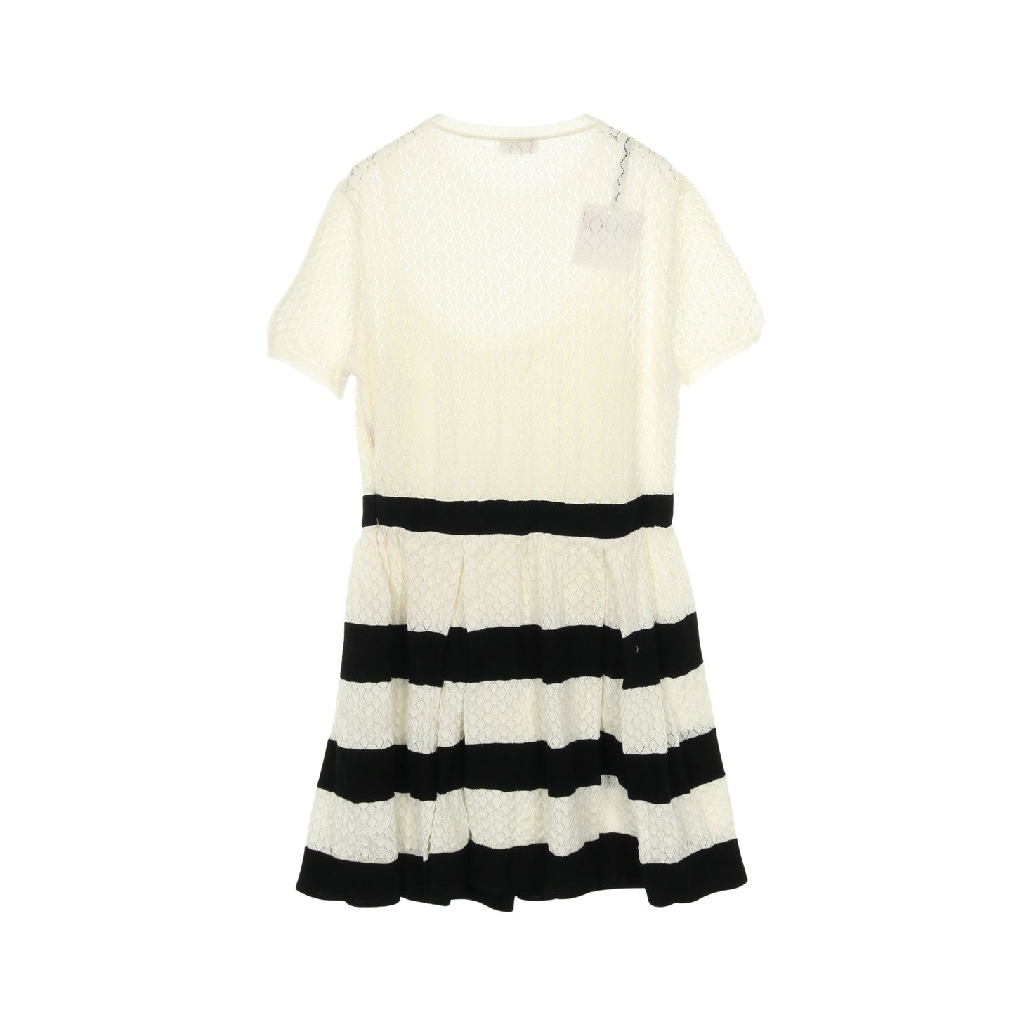 レース プリーツ ニットワンピース 半袖 ボーダー コットン ホワイト ブラック レッドヴァレンティノ ワンピース RED VALENTINO