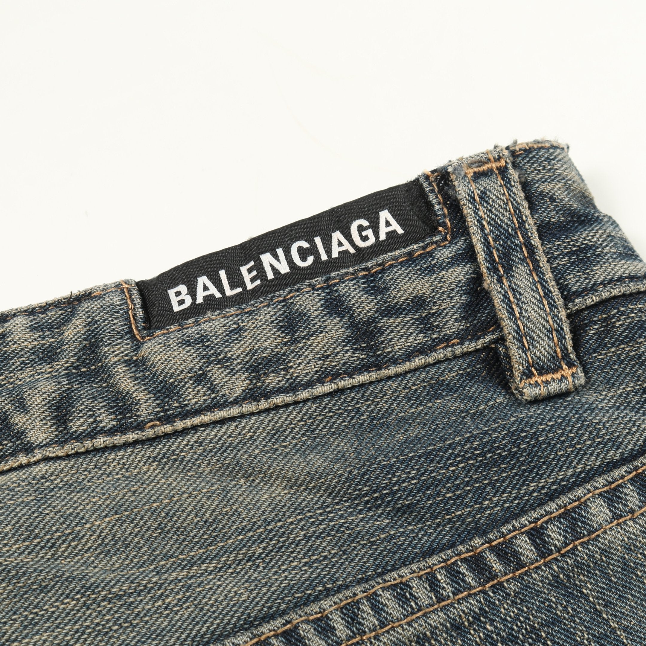 ブーツカット デニムパンツ コットン ブルー ウォッシュ加工 ダメージ