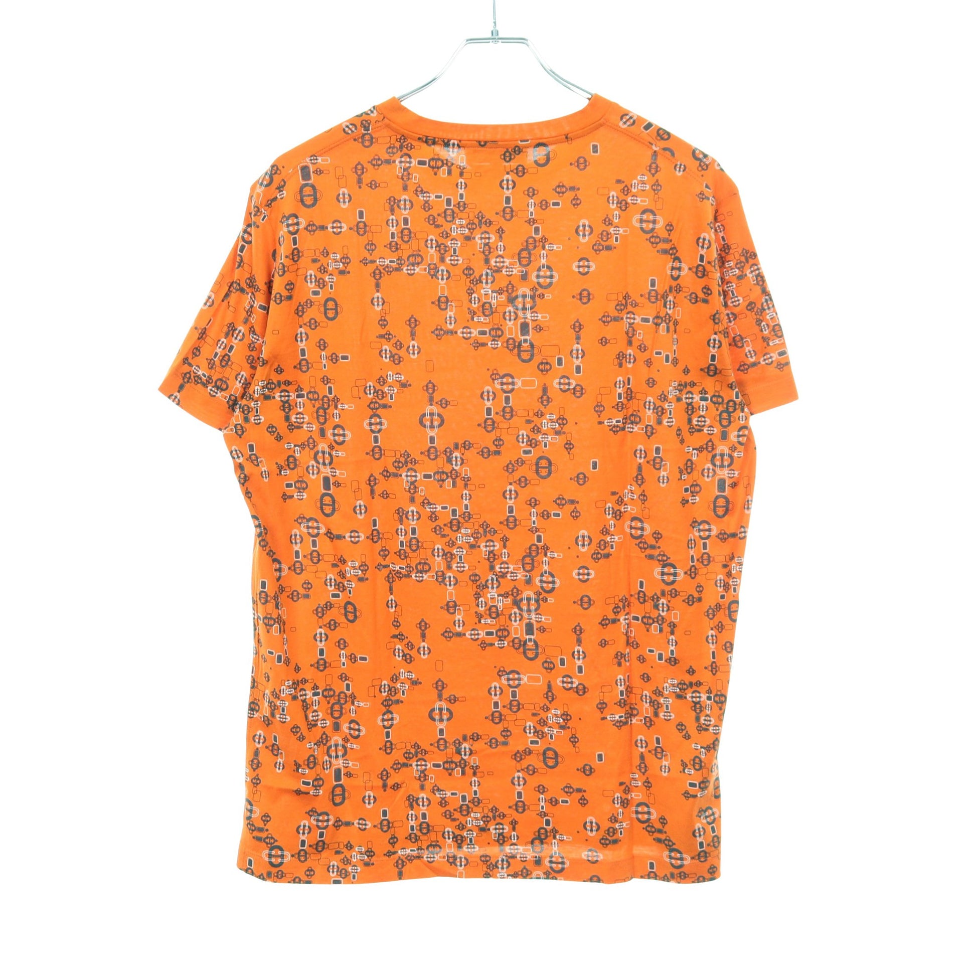 Tシャツ シェーヌダンクル 総柄 コットン オレンジ ネイビー エルメス トップス HERMES