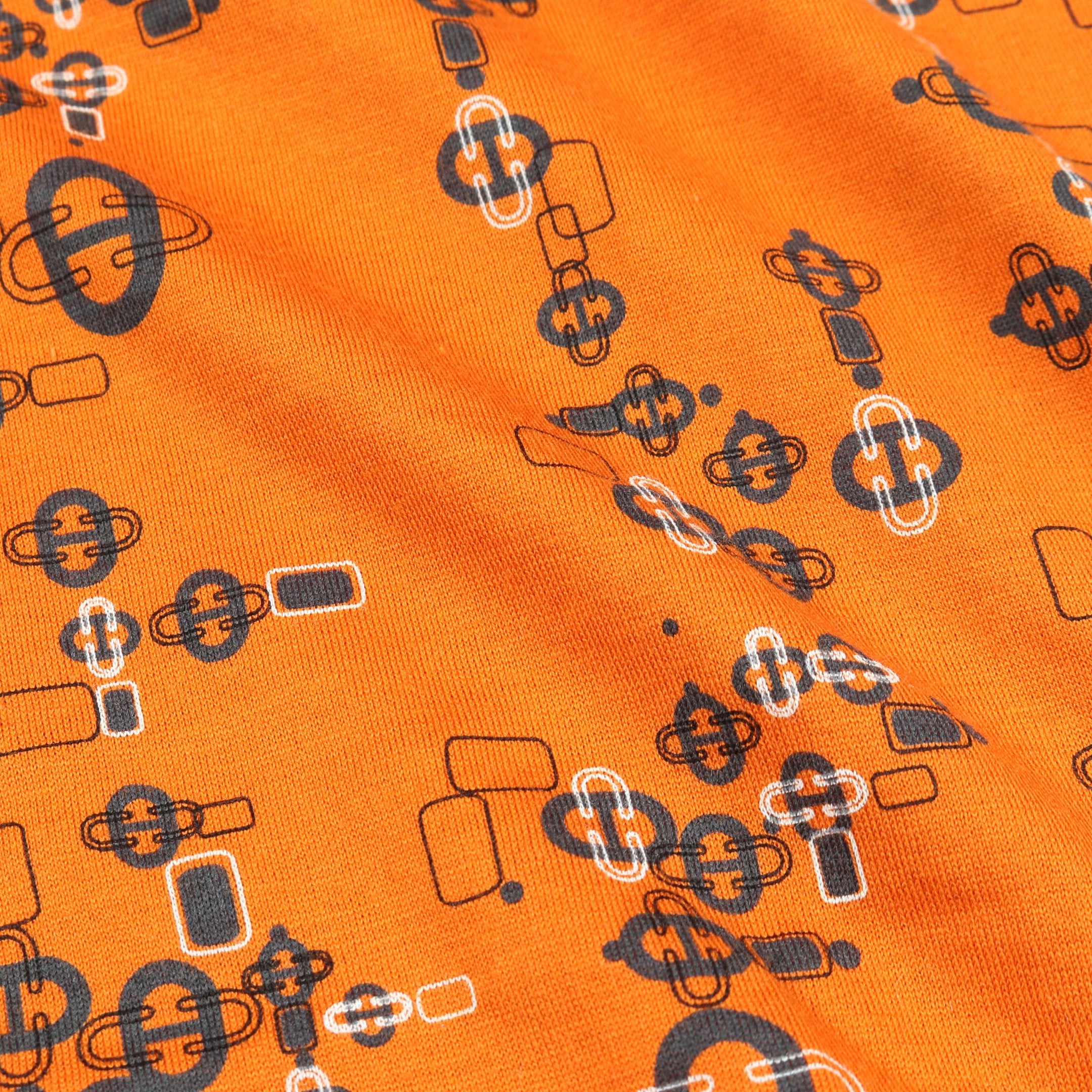 Tシャツ シェーヌダンクル 総柄 コットン オレンジ ネイビー エルメス