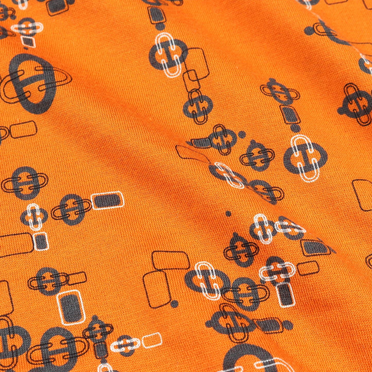 Tシャツ シェーヌダンクル 総柄 コットン オレンジ ネイビー エルメス トップス HERMES