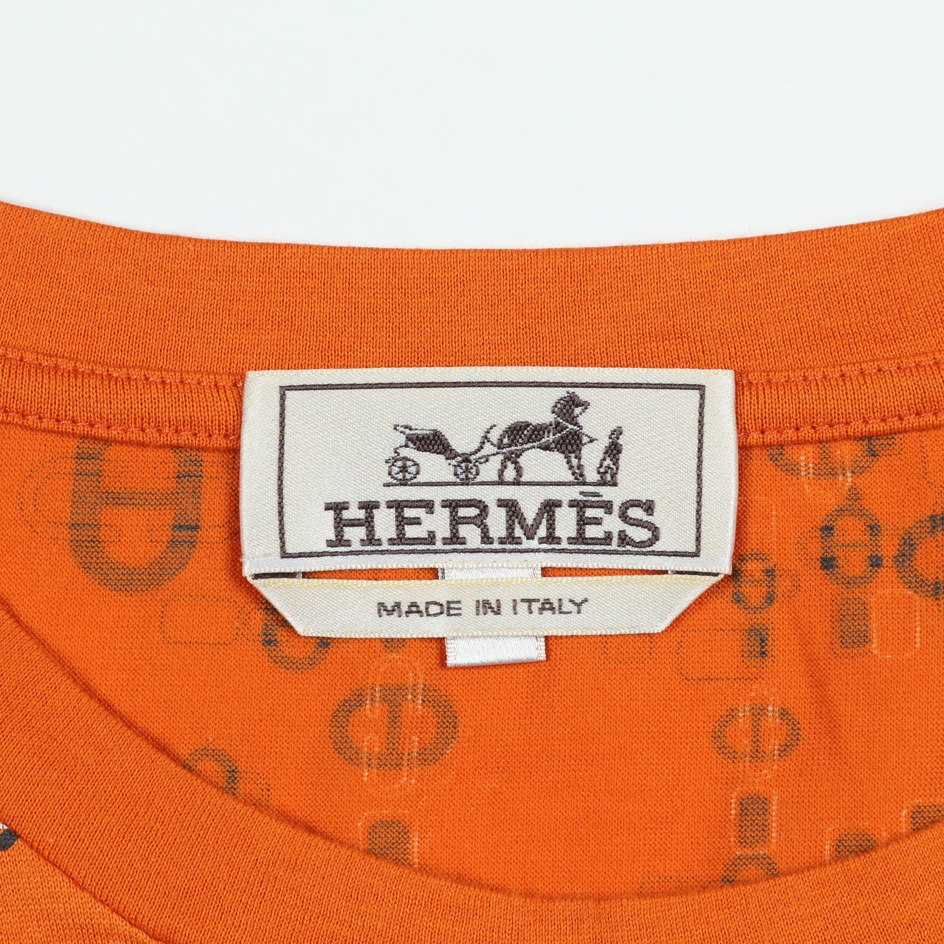 Tシャツ シェーヌダンクル 総柄 コットン オレンジ ネイビー エルメス トップス HERMES