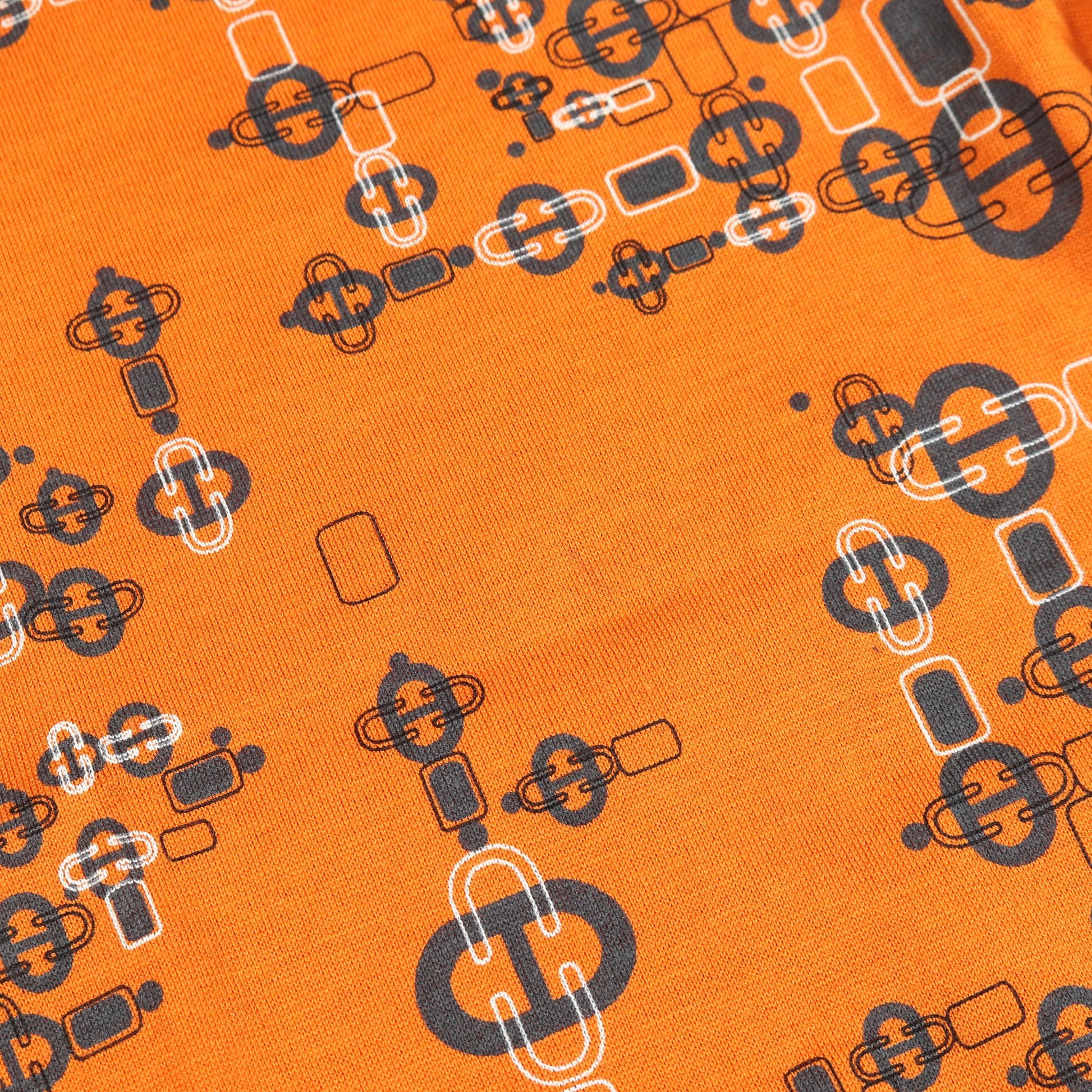 Tシャツ シェーヌダンクル 総柄 コットン オレンジ ネイビー エルメス トップス HERMES