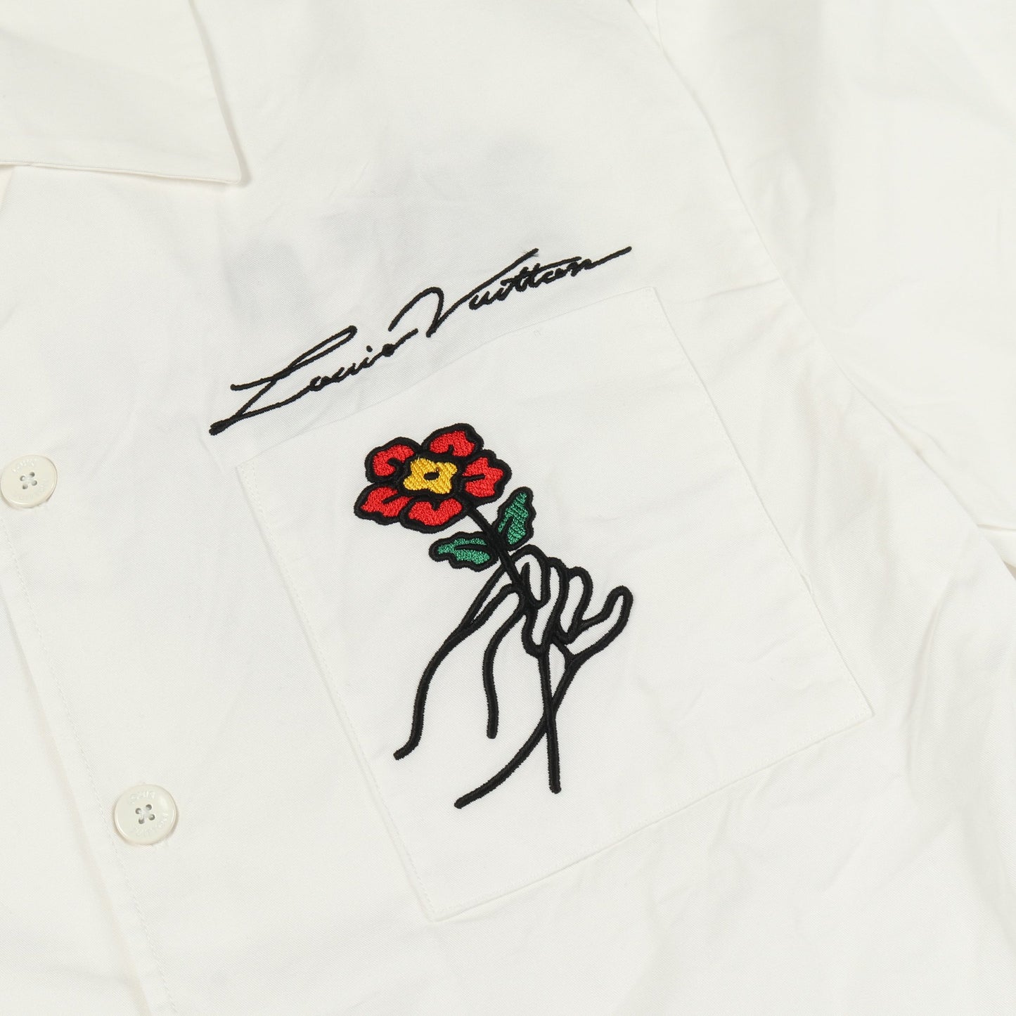 Flower Embroidery シャツ 半袖 ロゴ 花柄刺繍 コットン ホワイト ルイヴィトン トップス LOUIS VUITTON