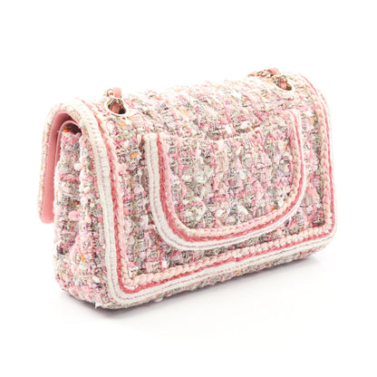 マトラッセ Wフラップ Wチェーンショルダーバッグ ツイード ピンク ゴールド金具 シャネル バッグ CHANEL