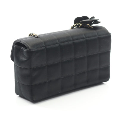 チョコバー カメリア チェーンショルダーバッグ サテン ブラック ゴールド金具 シャネル バッグ CHANEL