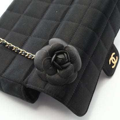 チョコバー カメリア チェーンショルダーバッグ サテン ブラック ゴールド金具 シャネル バッグ CHANEL