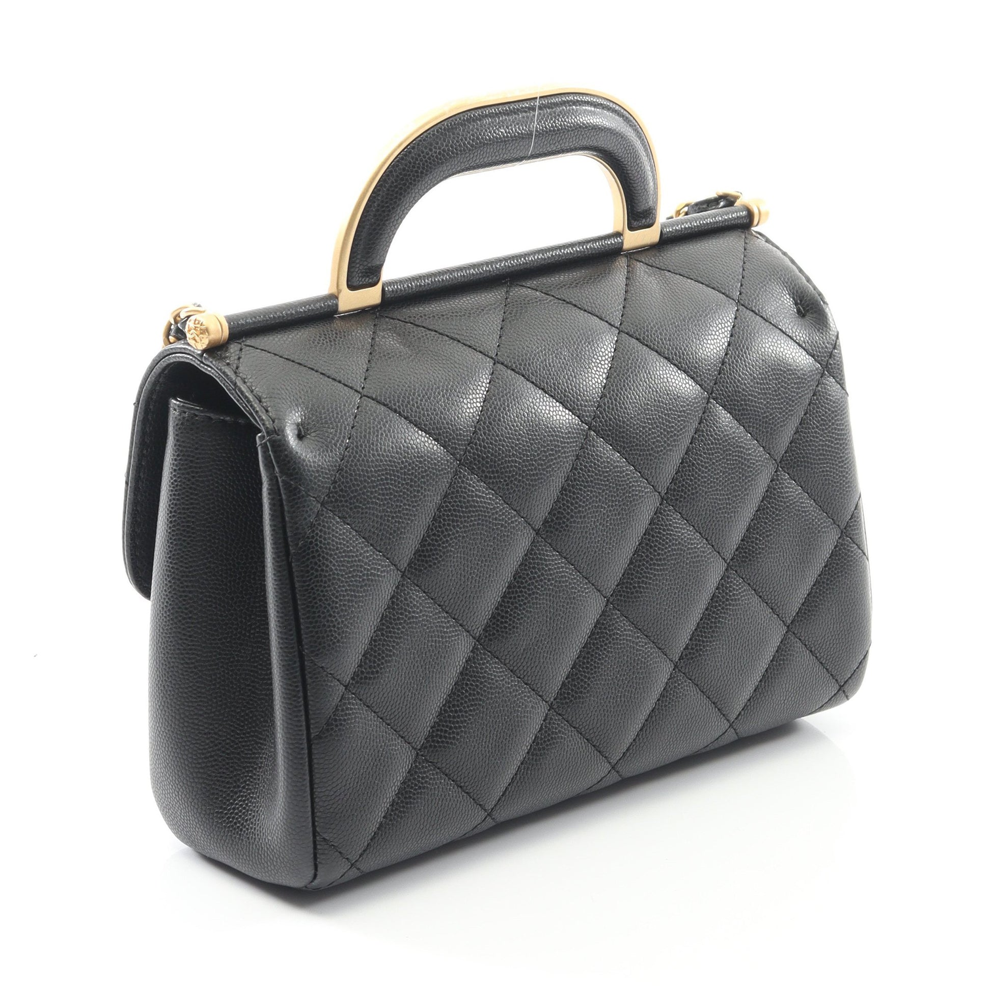 マトラッセ トップハンドル チェーンショルダーバッグ キャビアスキン ブラック ゴールド金具 2WAY シャネル バッグ CHANEL