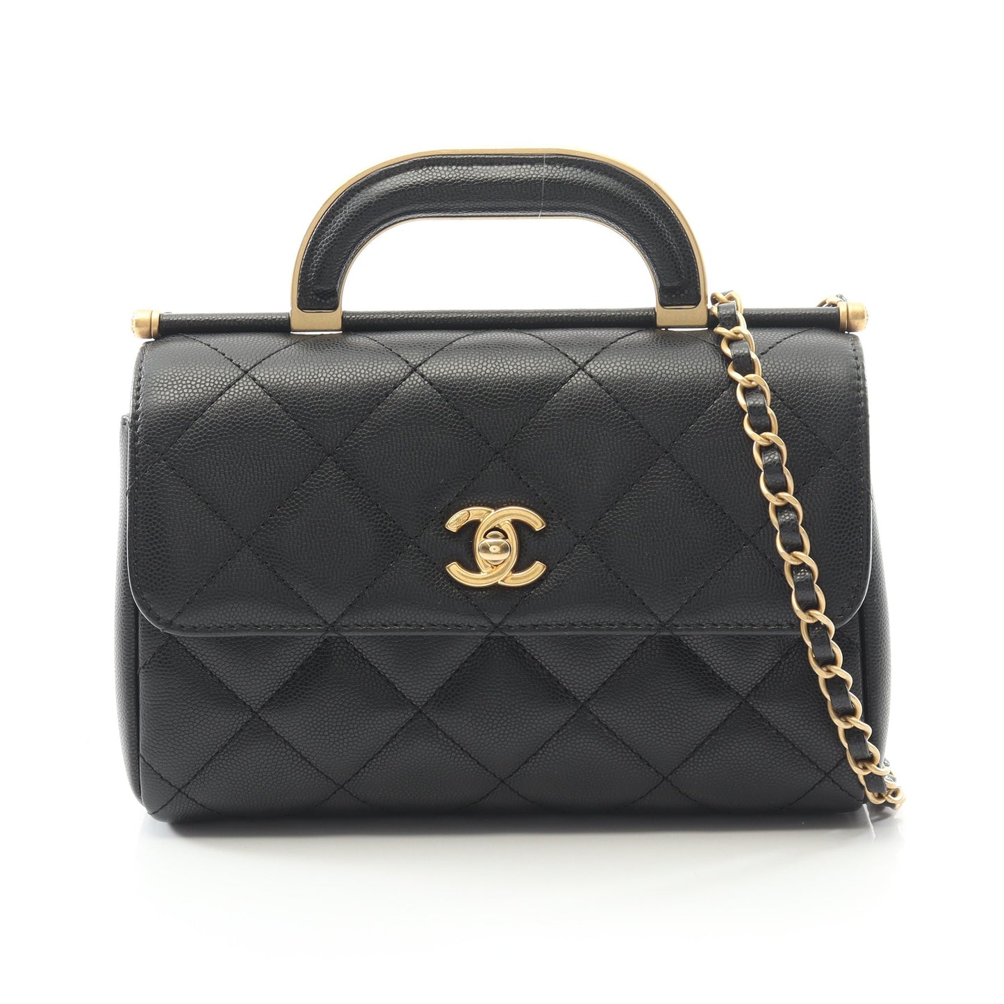 マトラッセ トップハンドル チェーンショルダーバッグ キャビアスキン ブラック ゴールド金具 2WAY シャネル バッグ CHANEL