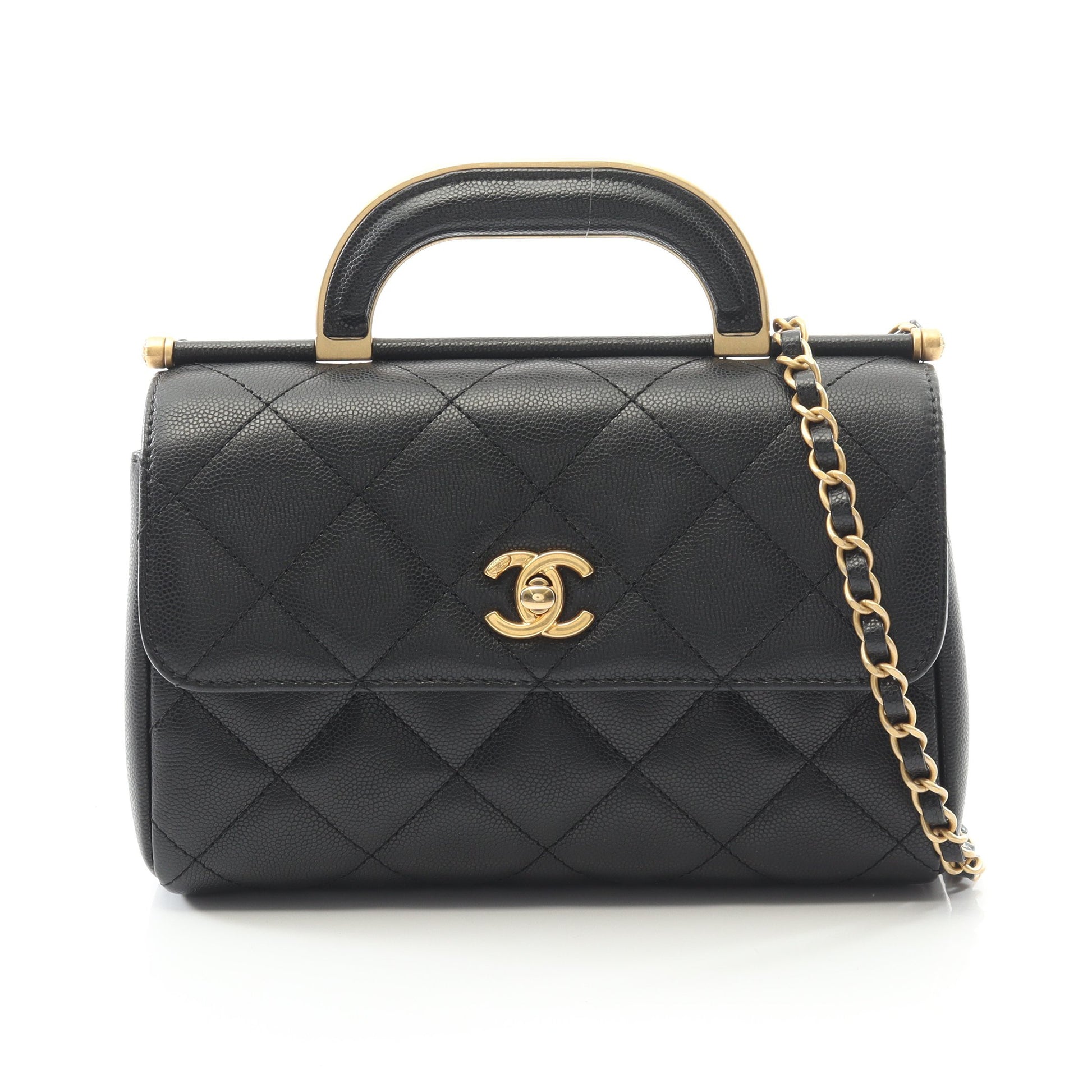 マトラッセ トップハンドル チェーンショルダーバッグ キャビアスキン ブラック ゴールド金具 2WAY シャネル バッグ CHANEL