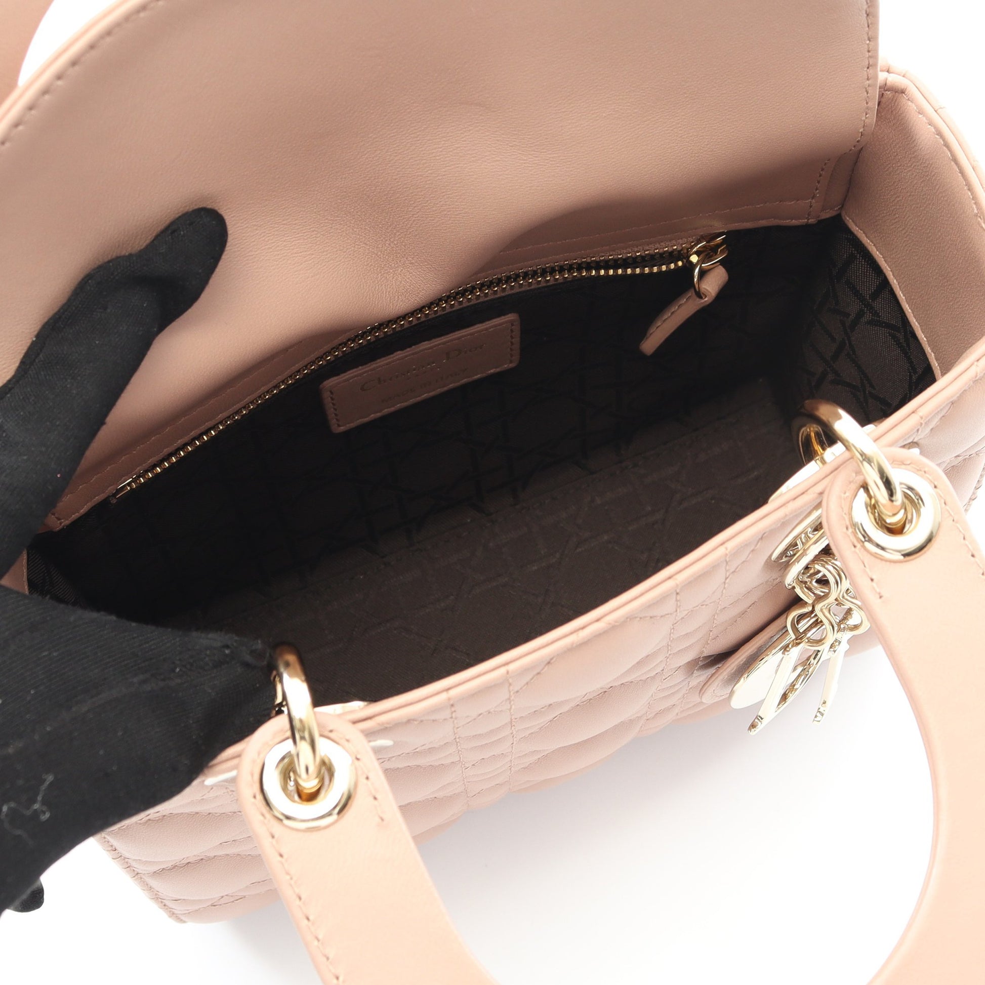 LADY DIOR MY ABCDIOR レディディオール スモール カナージュ ハンドバッグ レザー ピンクベージュ 2WAY クリスチャンディオール バッグ Christian Dior