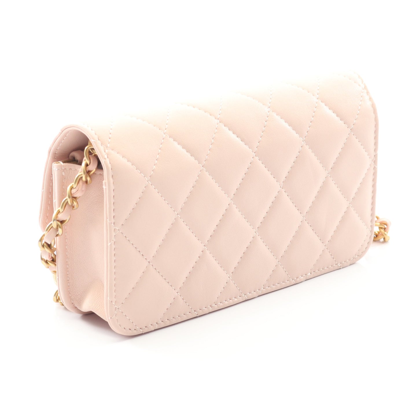 マトラッセ フォンケース チェーンショルダーバッグ レザー ライトピンク ゴールド金具 シャネル バッグ CHANEL