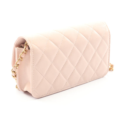 マトラッセ フォンケース チェーンショルダーバッグ レザー ライトピンク ゴールド金具 シャネル バッグ CHANEL