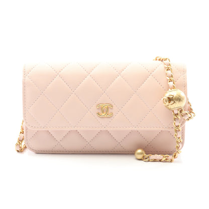 マトラッセ フォンケース チェーンショルダーバッグ レザー ライトピンク ゴールド金具 シャネル バッグ CHANEL