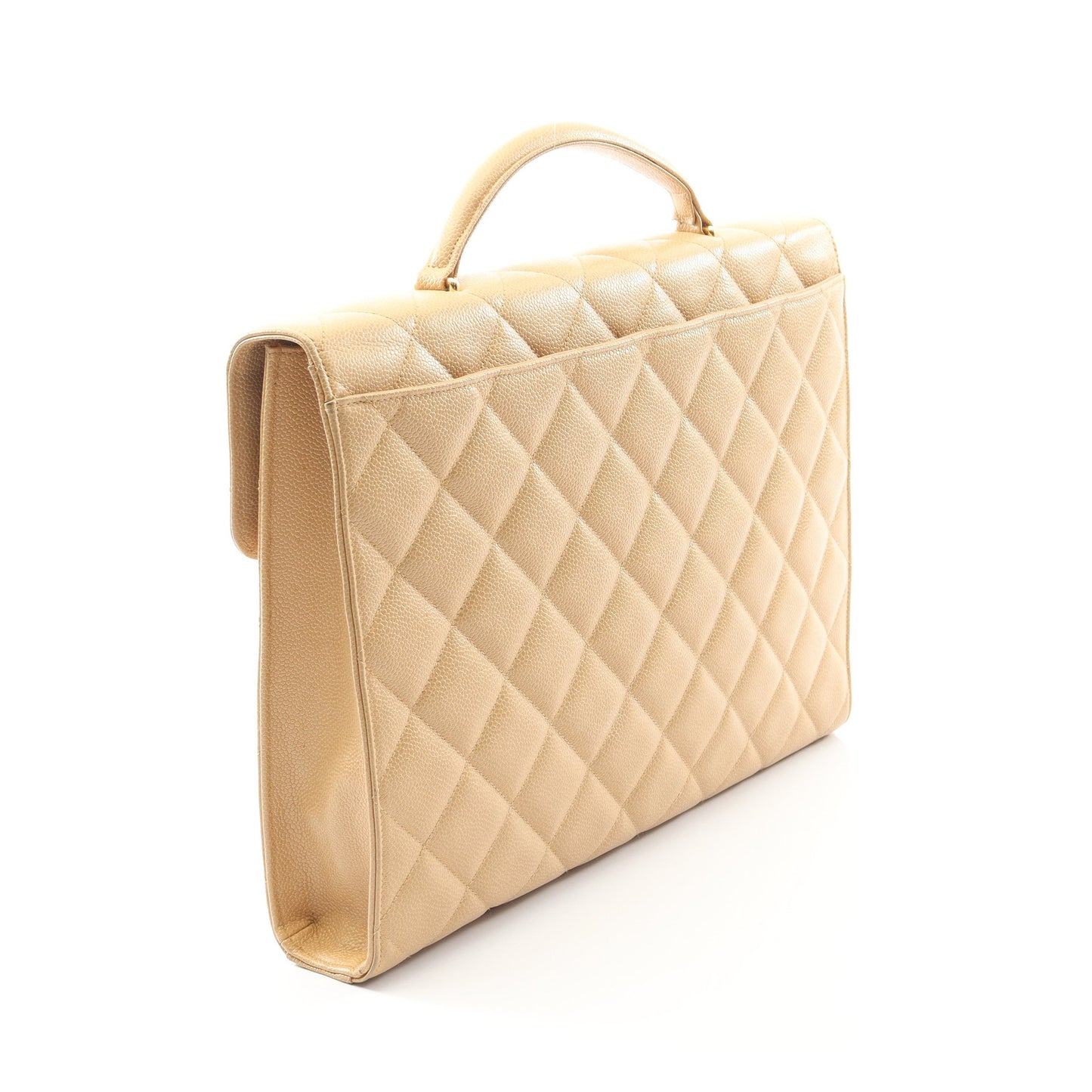 マトラッセ ブリーフケース ビジネスバッグ キャビアスキン ベージュ ゴールド金具 シャネル バッグ CHANEL